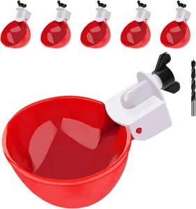 Chicken Waterer Cups, 6 Packs Large Chicken Watering Cups, Automatic Chicken Water Cups, Tee Fittings Poultry Feeder Cups Suitable for Chicken, Duck, Goose, Turkey with Mounting Hole Opener