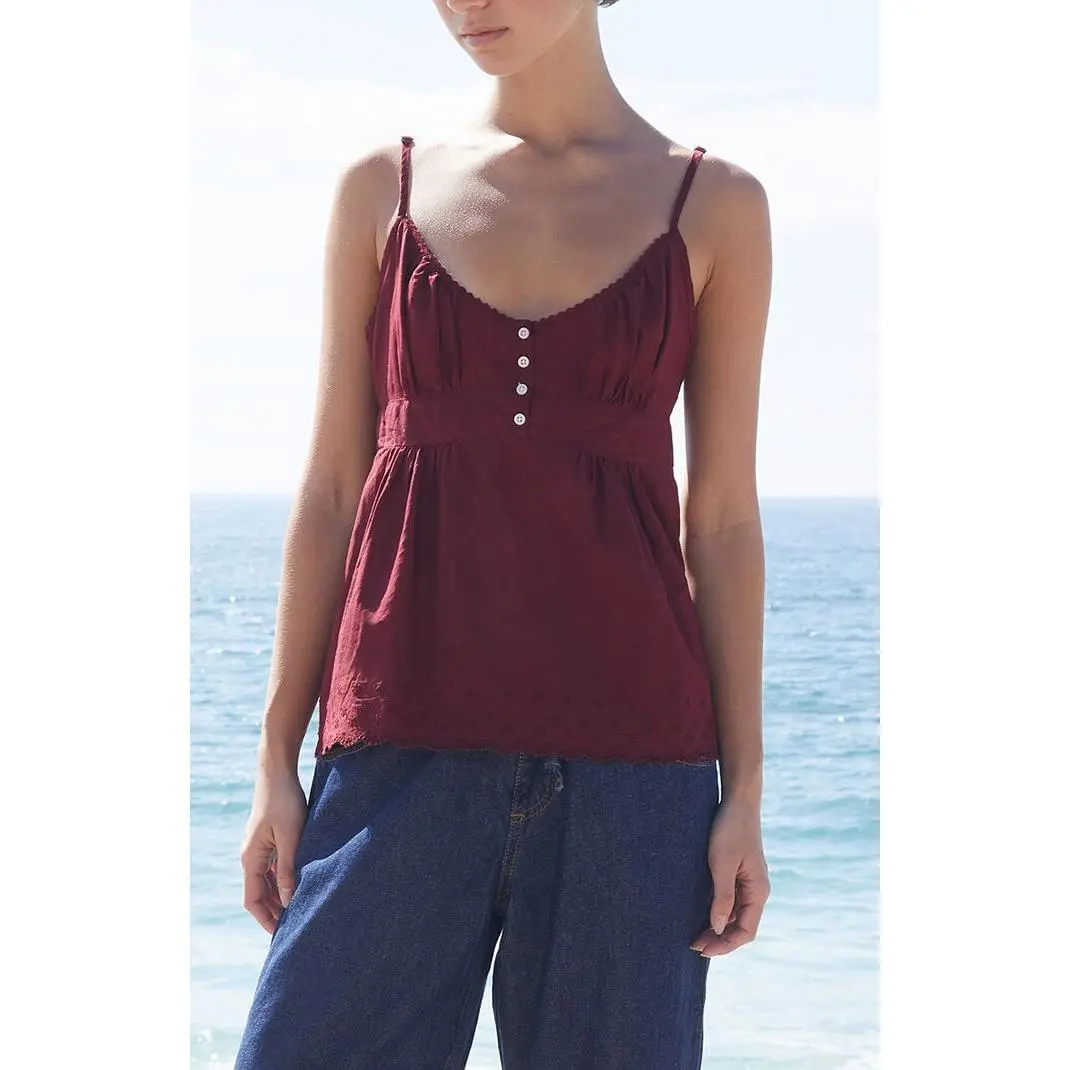 John Galt Women's Burgundy Tiffany Button Tank Top