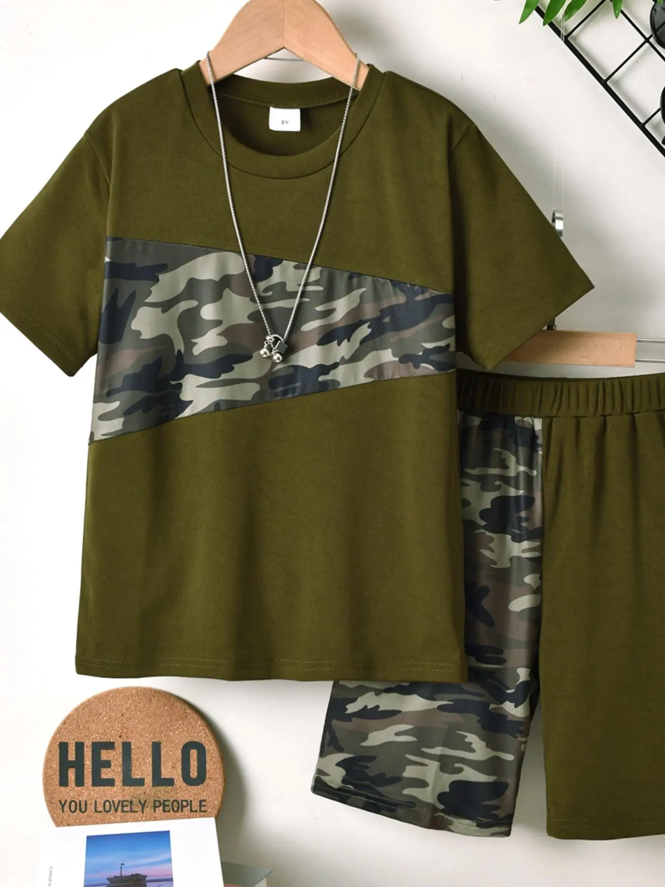 Two-piece Set Boy's Camo Print Tee & Shorts, Casual Round Neck Long Sleeve T-shirt & Elastic Waist Shorts for Daily Wear, Kids Summer Clothes, Cute Cl