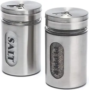 Salt and Pepper Shakers Stainless Steel and Glass Set ()