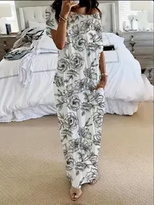 Women's Stylish Long Sleeve Batwing Pocket Nightgown, Comfortable Loose Fit for Home & Sleep, Fashionable Daywear Dress