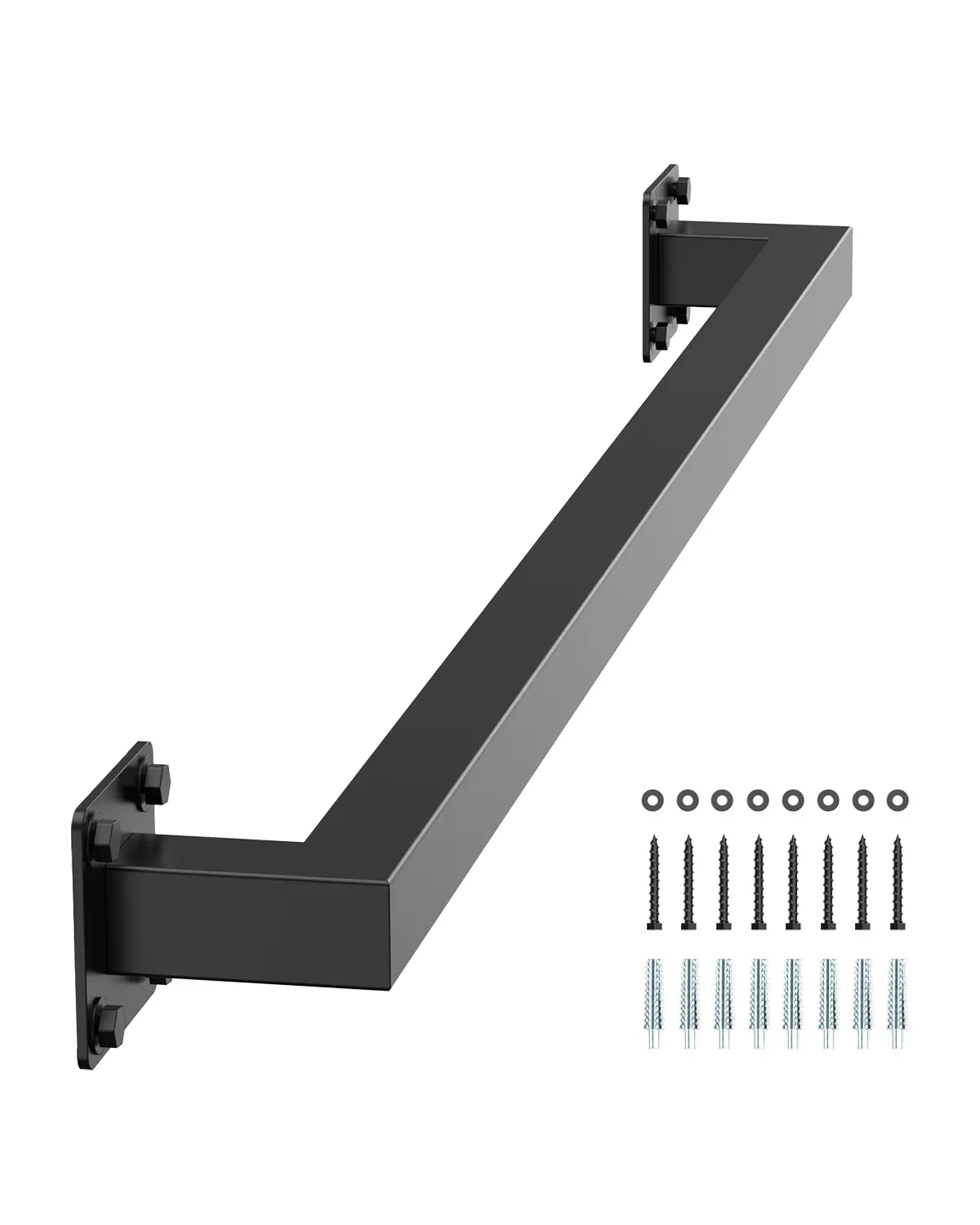 VEVOR Wall Mounted Stair Handrail 4ft Black Iron Staircase Handrail Indoor 250lbs Load Capacity Industrial Railing for Steps Square Tube Loft Porch Deck 2 Sections