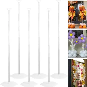 Balloon Column Stand Set of 6, 6.8ft Balloon Pillar with Base Telescopic 2-in-1 Stainless Balloon Holder for Baby Shower Wedding Birthday Decorations
