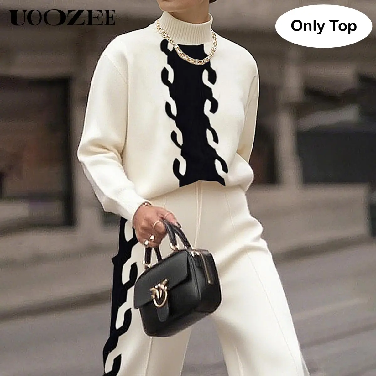 UOOZEE Women's Knitwear Pullover Sweater, Chic Color Block Loose Fit Design, Soft Thick Fabric for Office and Layering, Breathable, Longsleeves, Comfortable, Casual, Work, Thanksgiving, Elegant, Colorblock, Lady, Tops, Outfits, Halloween, Nylon, Foldable,
