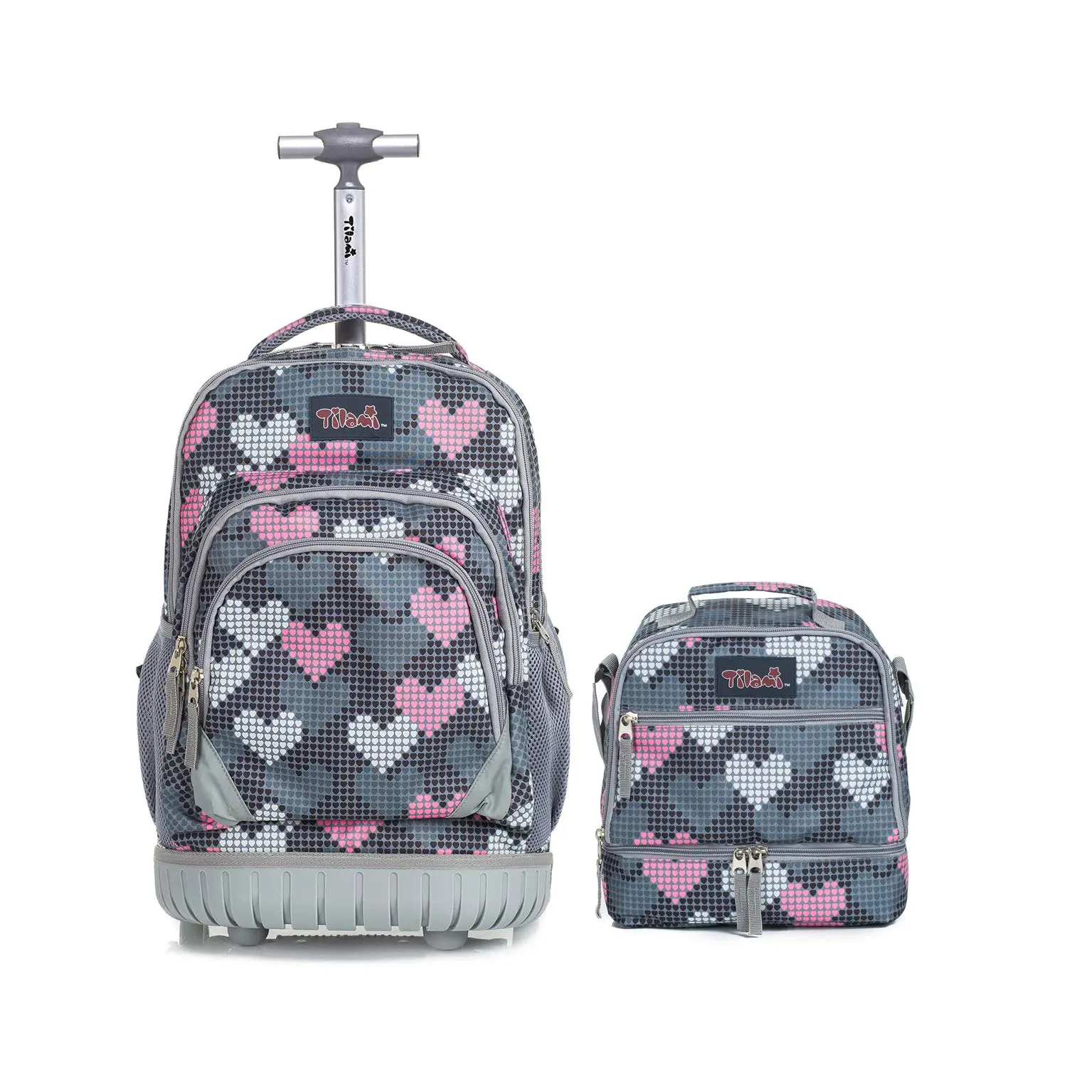 Tilami Rolling Backpack 19 inch with Lunch Bag Wheeled Laptop Backpack, Heart Grey…