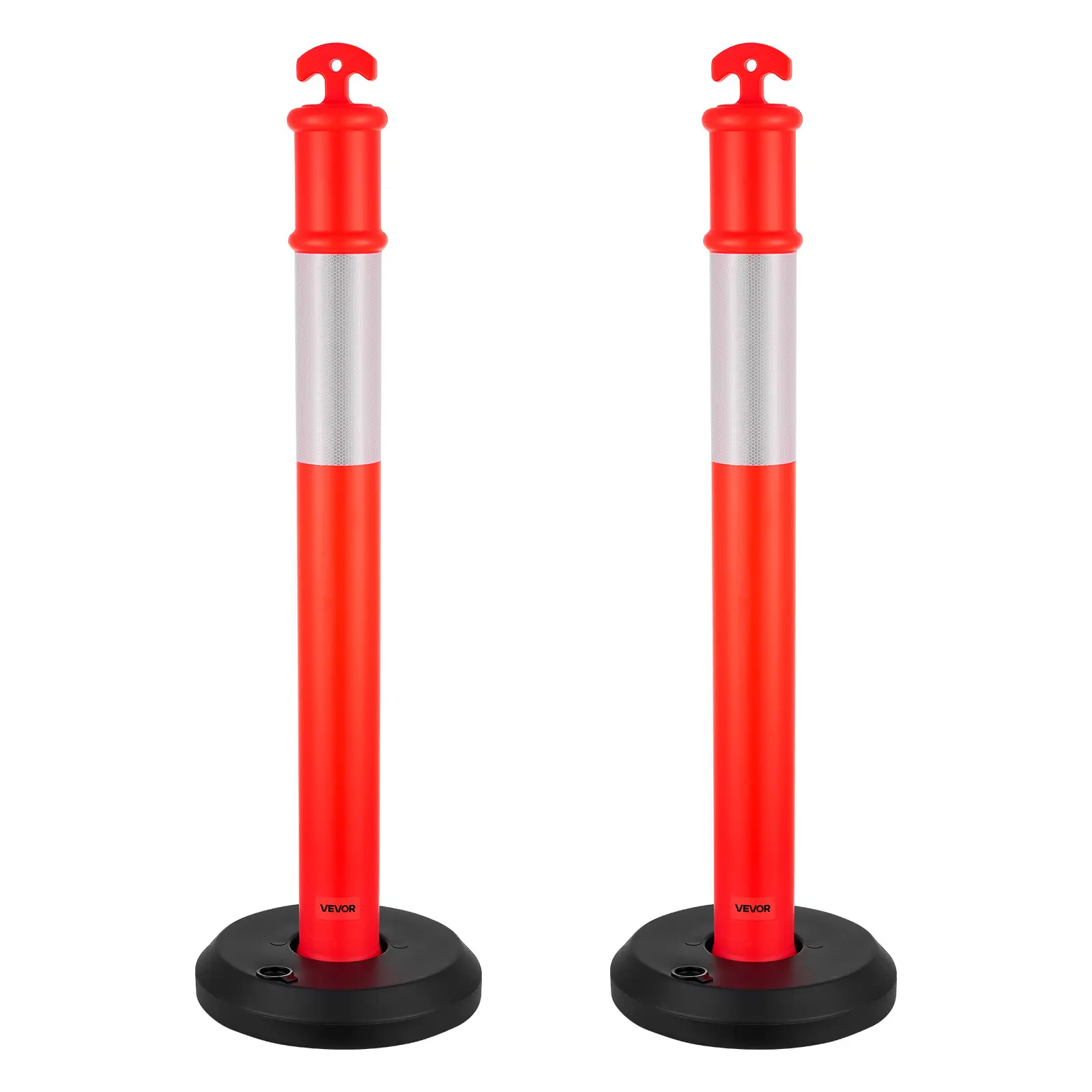 VEVOR 2-Pack 45-Inch Flexible Traffic Delineator Posts, High-Visibility Outdoor Safety Equipment with Fillable Rubber Base, Reflective Strips, Heavy-Duty Non-Slip Design for Traffic Control, Vehicle Safety