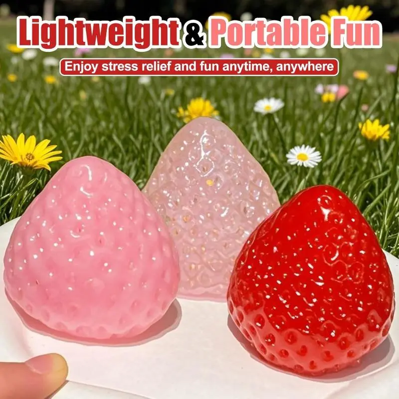 3-Pack Strawberry Squeeze Toy, Cute Fruit Stress Relief Pressure Ball, Upgraded Sticky Slow-Rebound Sensory Fidget Toy, Transparent Finger Stress Release Toy, Ideal for Anxiety Relief, Valentine's Day Thanksgiving Birthday Gift