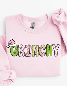 [Collection For Christmas] Pink Grin.ch Christmas Sweatshirt – Cute Grin.chy Pullover with Santa Hat Design, Cozy Festive Winter Sweater for Women & Teens, Funny Holiday Outfit, Matching Family Christmas Party