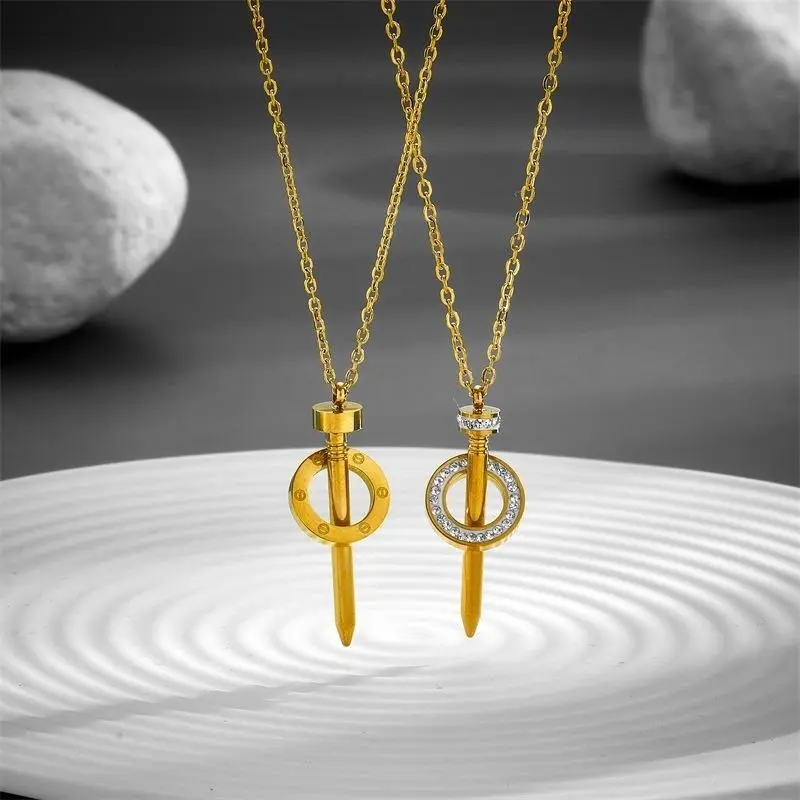 Titanium Steel Nail Shape Clavicle Necklace - Minimalist, Glossy, Waterproof, Non-Fade Unisex Casual Jewelry, Fits Clavicle Line Perfectly, for Sports & Outdoor Enthusiasts, Dating