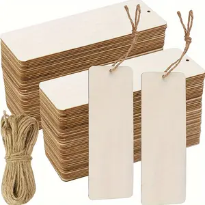 Wooden blank bookmarks, DIY graffiti painting wooden craft bookmarks, laser-cut wooden pendants, wooden tags, Christmas and birthday gift decorations with twine, Book Page Markers