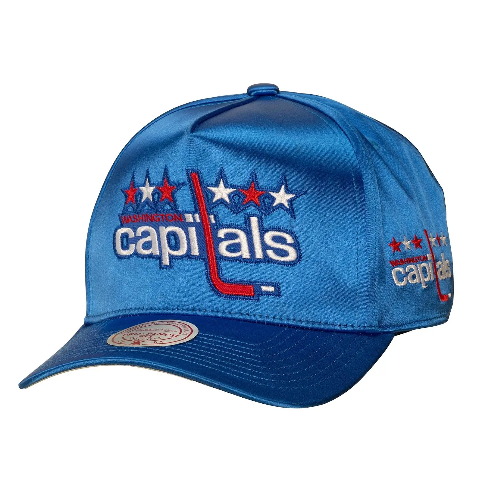 Mitchell & Ness Washington Capitals Embroidered Blue Zig-Zag Satin Vintage Pro Pinch Snapback Hat - NHL Throwback Acrylic Casual Adjustable Fit Fan Gear, Graphic