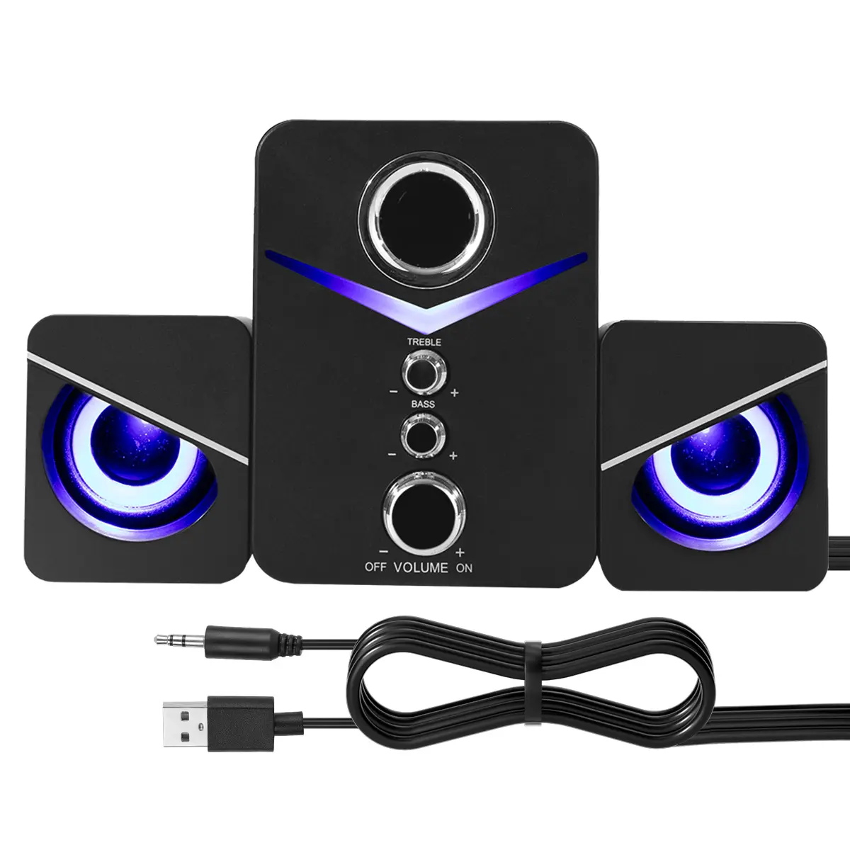 Universal Computer Speakers System Wired Speaker USB Powered 3.5mm AUX Audio Input Stereo Speaker LED Light for Desktop Laptop PC
