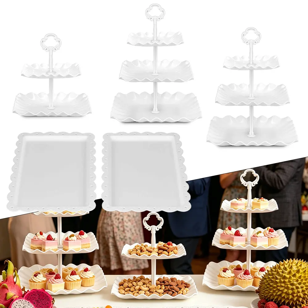 5 pcs Cake Stand Set Plastic Dessert Display Stands with 2 x 3-Tier Cupcake Stands, 1 x2-Tier Cupcake Stands, 2 x Appetizer Trays