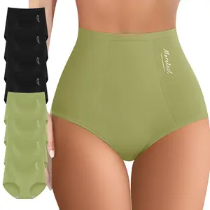 MORELECT Women's High Waist Cotton Panties,4/6/8 Comfortable Tummy Control Underwear,Classic Letter Print Brief, Solid Color Breathable Hipster Panty for Year-Round Wear.