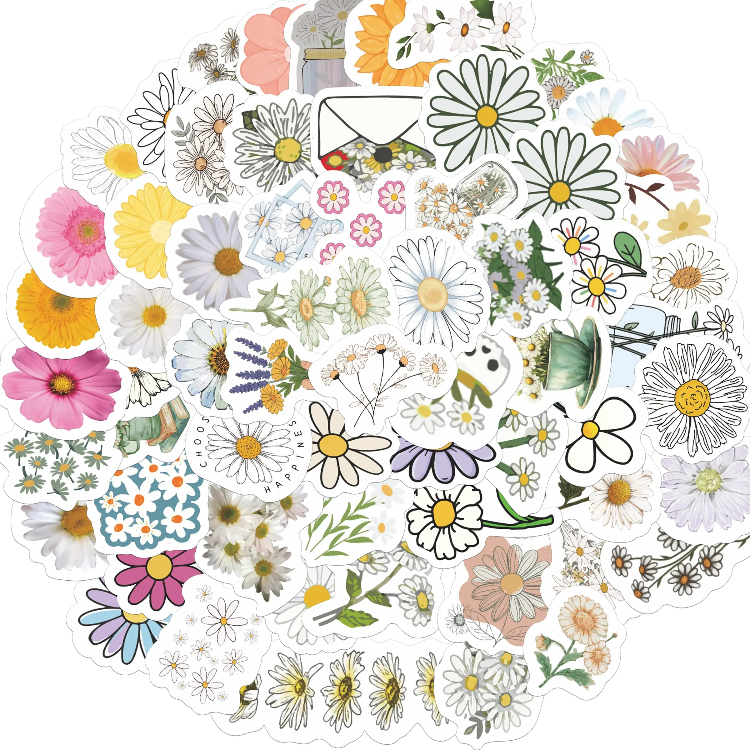 68pcs Vintage Floral Daisy Stickers Pack, Waterproof Botanical Flower Decals for Laptop, Water Bottle, Journal & Scrapbook, Plant Lover Gift