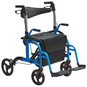 VEVOR 2 in 1 Rollator Walker & Transport Chair for Seniors, Folding Rolling Walker Wheelchair Combo & Footrests, Lightweight Aluminum Mobility Walker with Adjustable Handle, All Terrain Wheels, 300LB