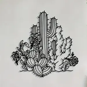 Cactus Pattern Metal Wall Art, Country Style Iron Wall Decor, Western Wall Art, Wall Hanging Decor for Home Living Room Bedroom Office, Home Decor, Hangable