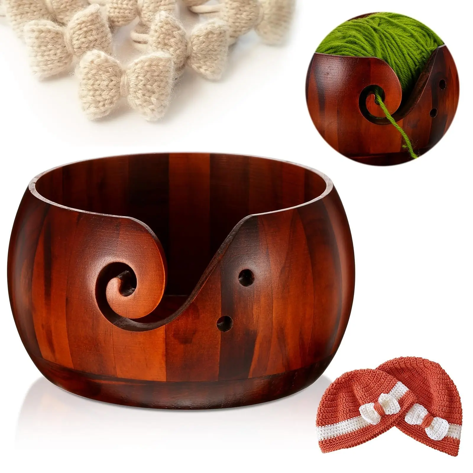 Handmade Wooden Yarn Bowl, 1 Count Knitting Crochet Yarn Ball Holder, Household Creative Knitting & Crochet Tool Organizer, Crocheting Supplies, DIY Knitting Supplies, Handicraft
