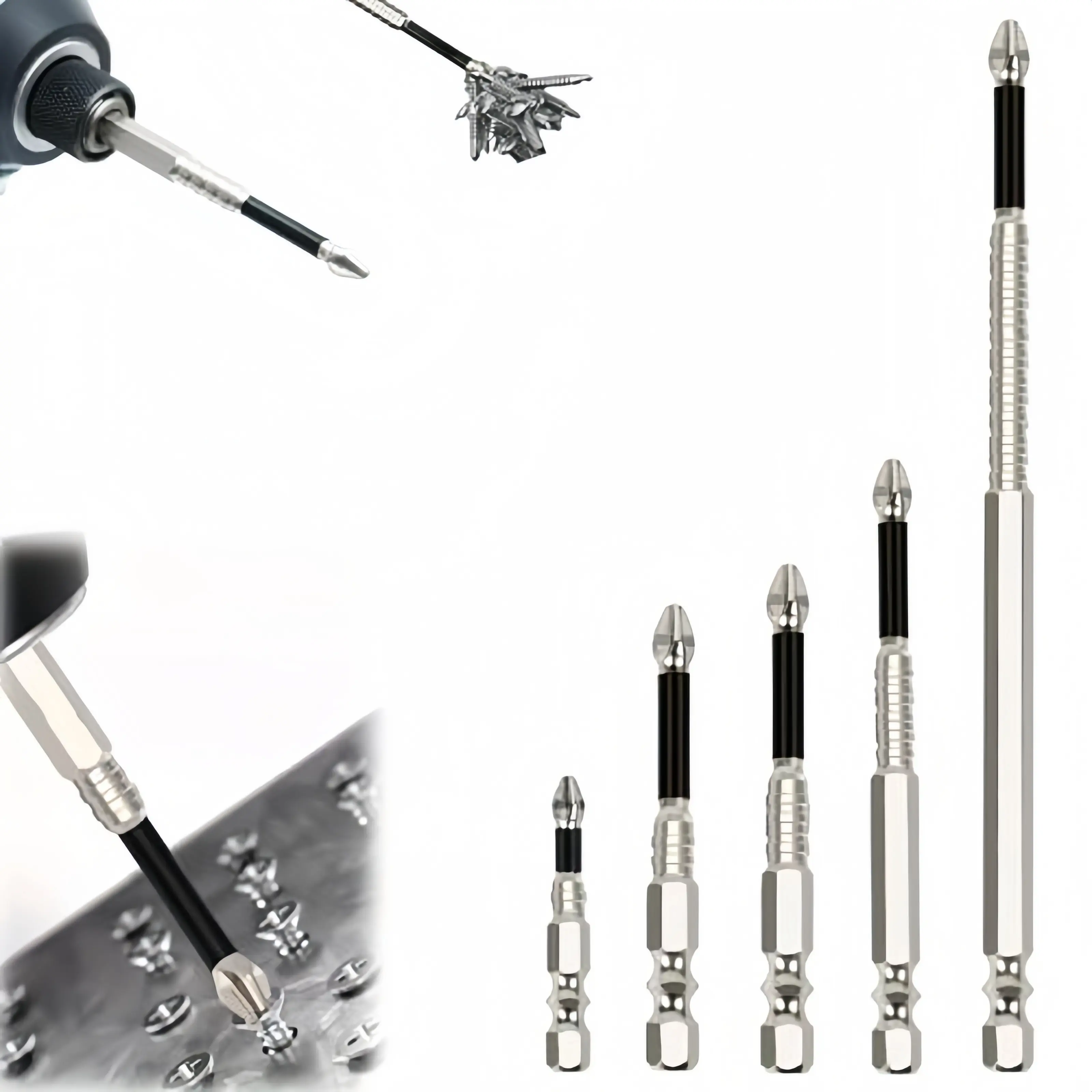 5/10/15Pcs Multi Length PH2 Magnetic Phillips Screwdriver Bits 50/65/70/90/150mm Anti-Slip Anti-Impact Cross Drill Bits 1/4 Hex Shank For Electric Screwdriver Power Drill Woodworking Repair Tools