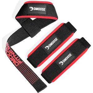 DMoose Fitness Lifting Straps - 4mm Neoprene Padded Wrist Straps for Weightlifting & Powerlifting - Cotton Lifting Strap with Silicone Grip for Men & Women - Durable Deadlift Strap for Gym Workout