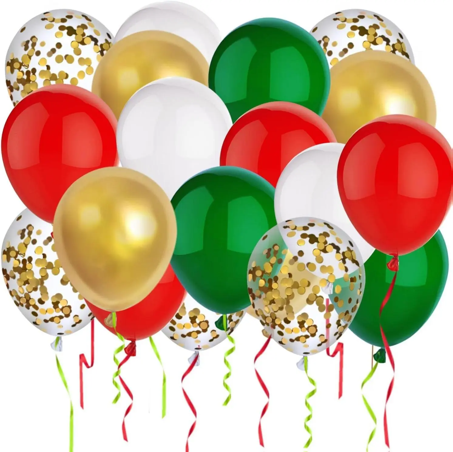 50 Pcs 12 Inch Christmas Balloons Red Green White Gold Confetti Balloons Christmas Party Decorations for Xmas Birthday Baby Shower Wedding New Year Party Decorations