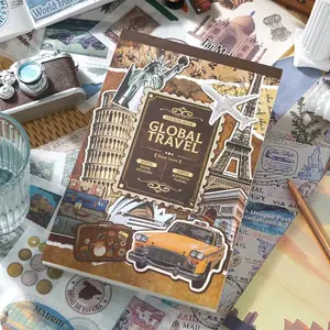 Vintage Travel Themed Sticker Book, 50pcs/set Scrapbook & Journal Making Material Paper, DIY Decorative Sticker for Stationery & Water Bottle & Luggage