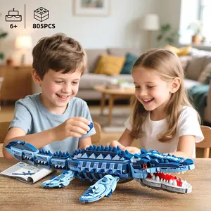 805pcs Blue Plesiosaurus Building Block Toy Set, Desk Decor, Collectible Gift for Kids Age 6+, New Year Christmas Birthday Present, Building Block Sets