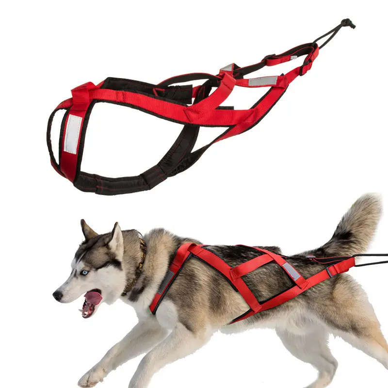 Nylon Dog Outdoor Sled Harness, Adjustable Breathable Collars & Harnesses & Leads Pet Set for Huskies, Fits Various Sizes for Weight Training Snowboarding