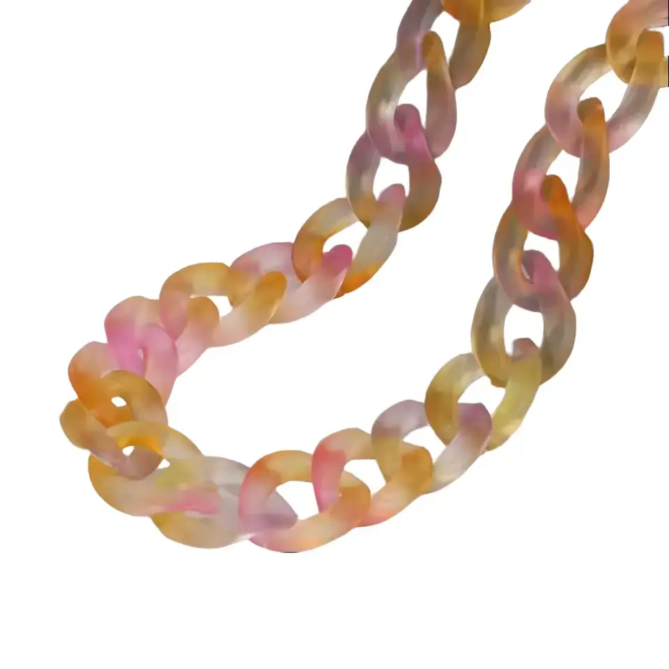 Unisex Compact Acrylic Plastic Peach Ring Candy Chain Necklace - Colorful Linked Geometric Pattern Silicone Chain Jewelry Necklaces, Daily Wear Fashion Costume Accessory