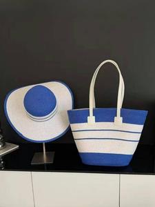 women's fashionable straw bag & wide brim hat, casual versatile sun hat & large capacity bag set, retro simple and versatile, suitable for daily travel, summer beach vacation