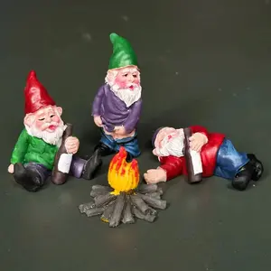 4pcs Drunk Gnome Party Set, Garden Gnome Outdoor Statue, Yard Lawn Home Decoration, Resin Crafts Ornaments for Christmas, Halloween Decorations