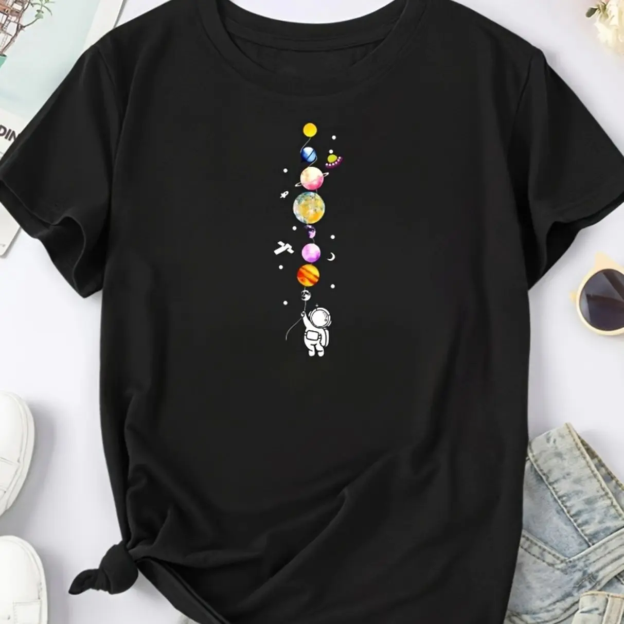 Vibrant Astronaut & Planets Iron-On Heat Transfer Decals - Durable, Washable DIY Appliques for T-Shirts, Jeans, Hoodies, Backpacks, Pillows & Retro Baseball Caps 9