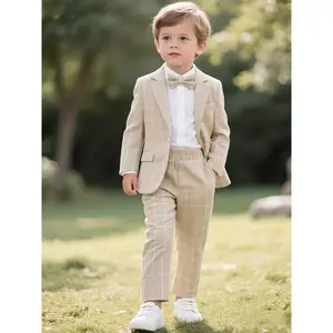 Boys 3pcs suit: suit, pants, bow tie elegant style suitable for birthday parties, parties, events, weddings