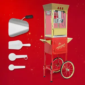 12oz Popcorn Machine Cart,popcorn maker machine, Popcorn Cart with Wheels, Vintage Popcorn Machine with Stainless Steel Kettle, Movie Theater Style Popcorn Machine for Party, Red