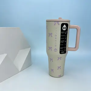HydroJug 40-ounce Women's Bowknot Series Water Bottle with Handle, keeps drinks cold for a long time, stainless steel travel cup, leak-proof, BPA-free, fits in cup holders, suitable for iced coffee, car, and office water bottle