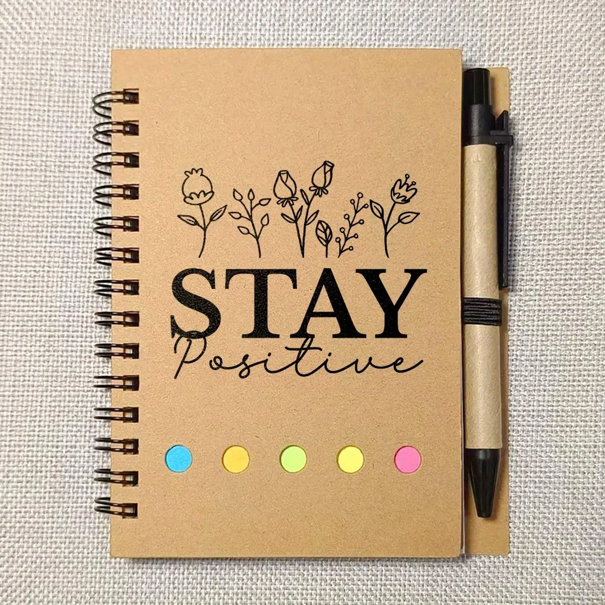 Mini Notebook with Ballpoint Pen, Spiral Notebook, 1 Count Inspirational Gift, Stay Positive Notebook, Suitable for Easter, Mother's Day, Birthdays, Anniversaries