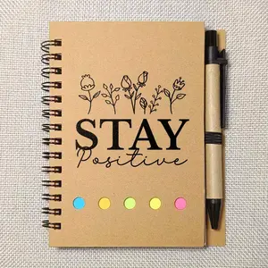 Mini Notebook with Ballpoint Pen, Spiral Notebook, 1 Count Inspirational Gift, Stay Positive Notebook, Suitable for Easter, Mother's Day, Birthdays, Anniversaries
