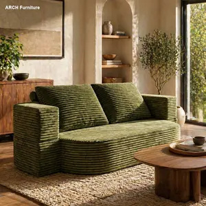 78.7" Curve 2-Seat Full Size Floor Sofa - Folding Queen Sleeper Couch with Plush Corduroy Foam-Filled Futon, Foldable Mattress Bed, Living Room Furniture for Guest Use, Apartment, Two Seats