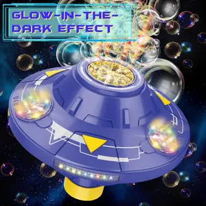 80ml Electric Flying Saucer Automatic Bubble Machine with Rotating Bubble Gun, LED Light for Outdoor Games, Obstacle-Avoiding Flight Suitable for Disc Outdoor Spring Outings, Easter, Birthday Parties
