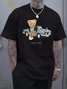 Men's Summer Thin Geometric Print Short Sleeve T-Shirt, Casual Loose Fit, High Street Style, Versatile Design, Long Top, No Zipper