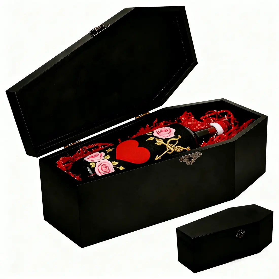 Gothic Coffin Wooden Gift Box Multifunctional Storage with Hinged Lid Modern Home Decor for Halloween Quirky Party Favor Doll Pet Memorial Flip Top Jewelry Keepsake Box