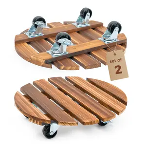 Bamworld 2 Pack Plant Stands Outdoor Plant Caddy with Wheels 12in Rolling Plant Stand with Wheels Planter Caddy Flower Cart Plant Dolly for Heavy Duty Large Plants Plant Rollers,summervibes