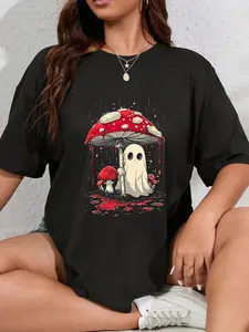 100% Cotton Unisex Cottagecore Halloween Shirt Ghost Mushroom Spooky T-Shirt