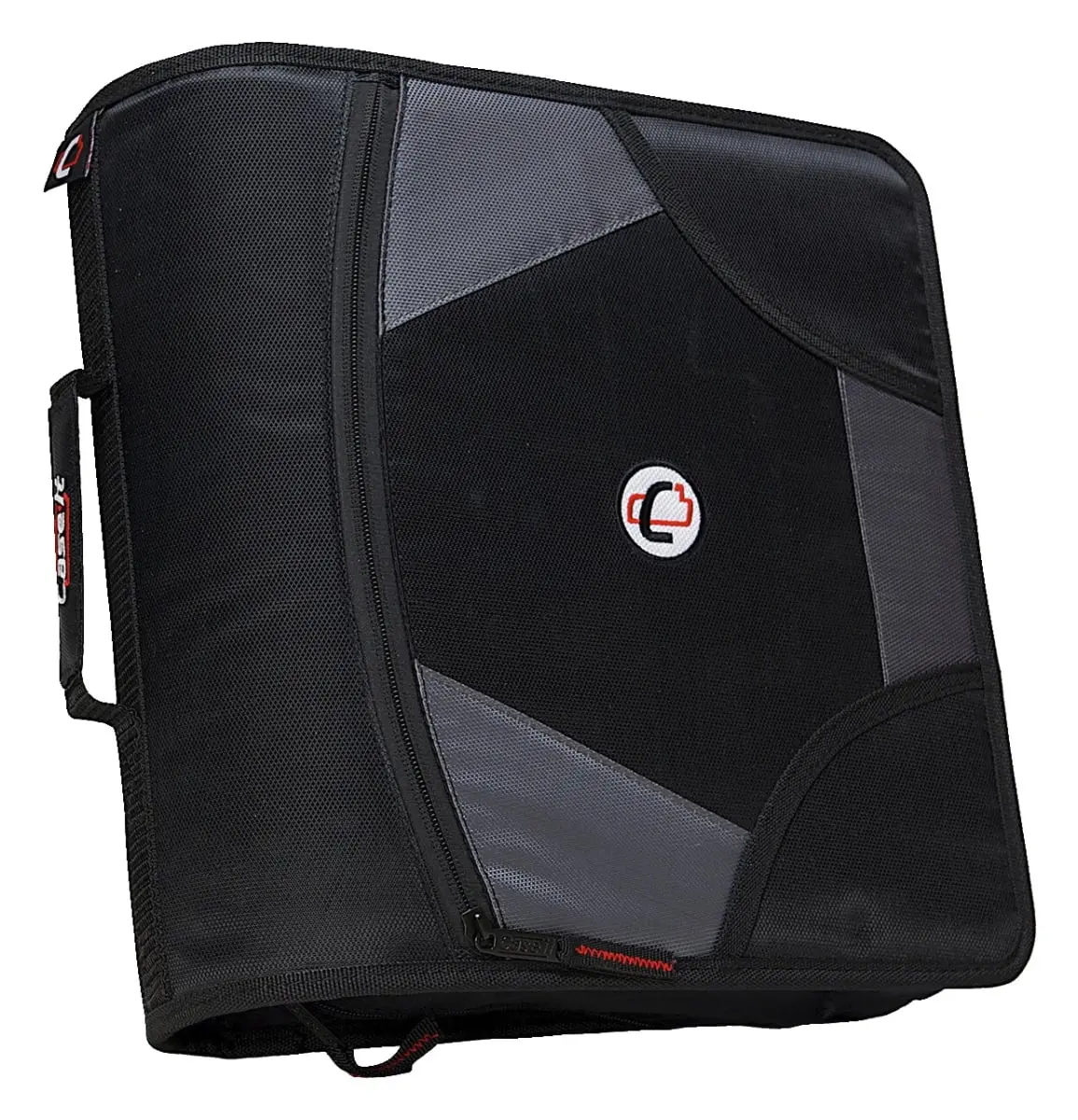 Case-It 1590356 4-in. Black Zipper Binder with 5-Color Tabbed Expanding File, Handle and Shoulder Strap, Inside Mesh Pockets, Patented Angled Zipper, Ripstop Material