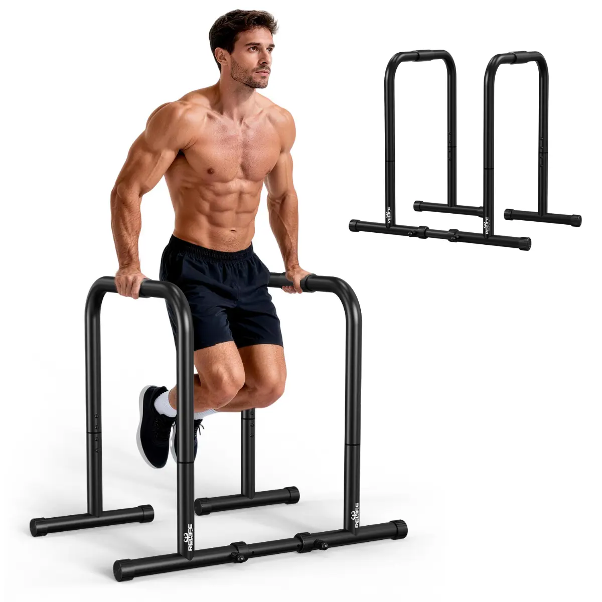 RELIFE REBUILD YOUR LIFE Sports Adjustable Dip Bar Station, Heavy-Duty Parallel & Parallette Bars, 400LB Capacity Stable Calisthenics Equipment for Home Gym Strength Training
