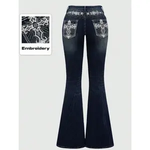 Vintage Grunge Punk Flare Jeans with Embroidery for All Seasons Comfortable and Stylish Fit Perfect for Casual Outings and Concerts bootcutjeans