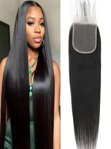 5x5 HD Transparent Skinlike Lace Closure 5x5 Human Hair Straight Brazilian Lace Closure 12A Raw Virgin Free Part Closure Ultra-thin Real Human Hair Pre Plucked Closure Natural Black