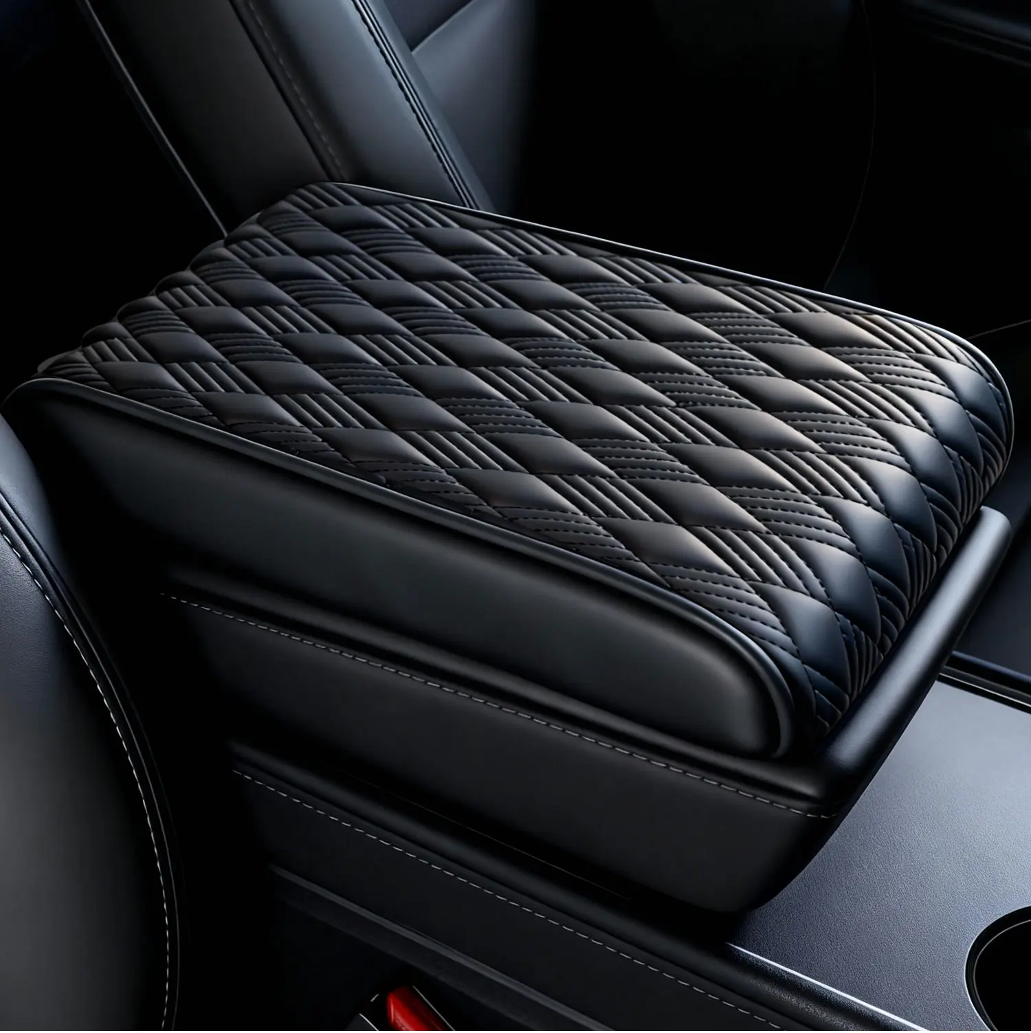Car Armrest Cushion, 12.6"×7.9" Leather Auto Memory Foam Center Console Pad, Waterproof & Anti-Scratch Elbow Pillow Armrest Seat Box Protector, Universal Fit (Black)