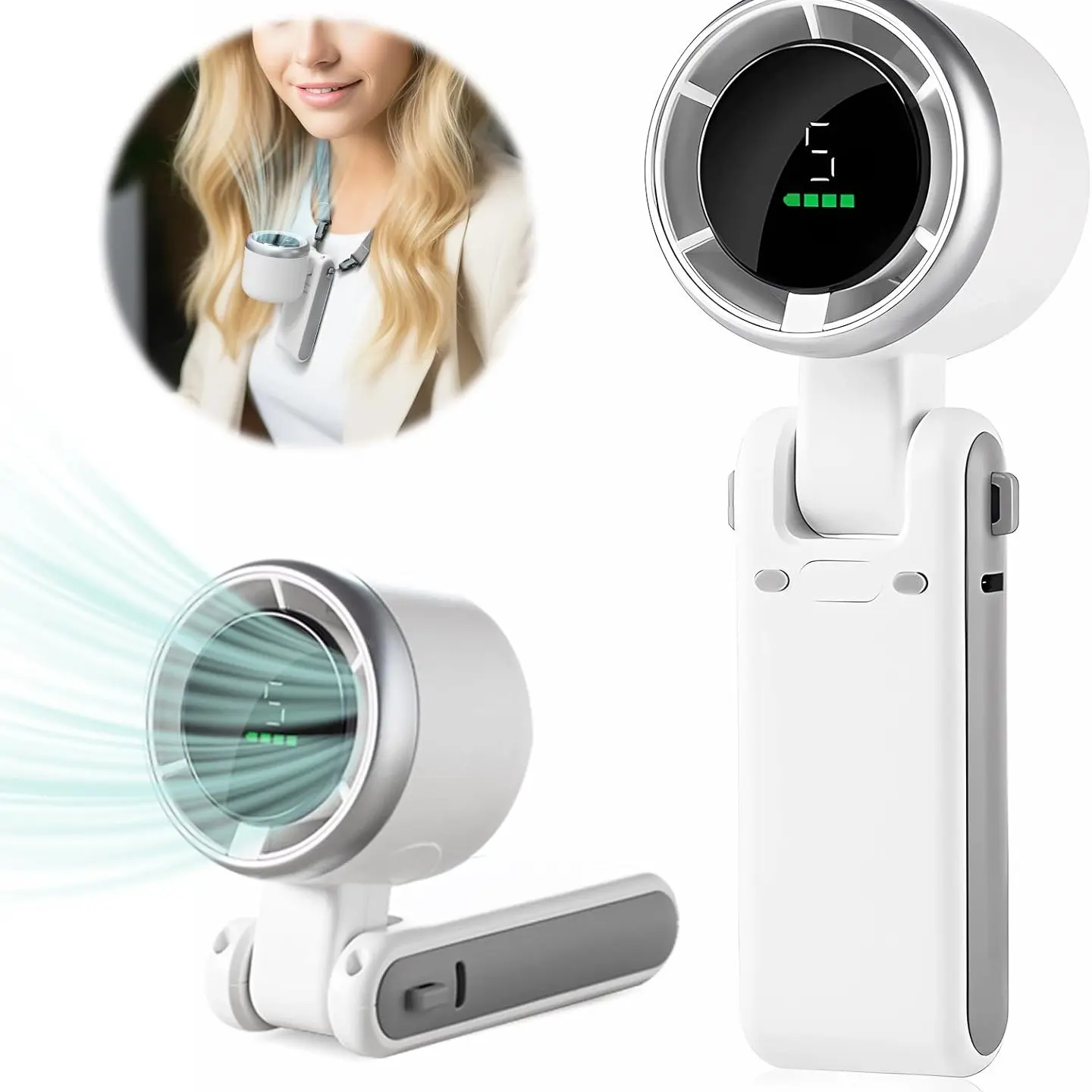 Portable Handheld Fan, 5-Speed Turbo Wind, Digital LED Display, 1200mah Rechargeable Battery, Type-C Charging, 180° Foldable Design, USB Handheld Fan, Hands Free Fan, Cordless Rechargeable Fan
