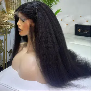 Elegant Soft Middle Part 180%Density 30inch Black Kinky Straight Yaki Hair 13 * 4 * 1 Lace Front Wig Suitable For Women's Synthetic Hair, Heat-Resistant Fashionable For Daily Wear